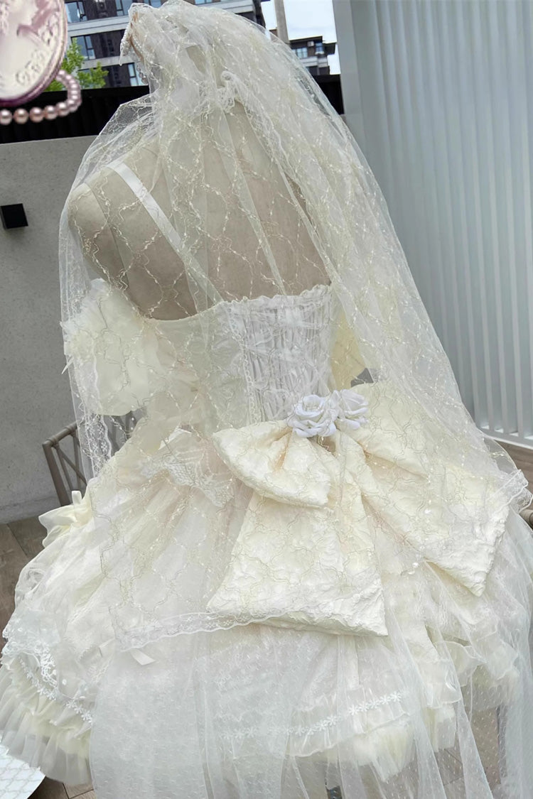 Ivory Ballet Dream Halterneck Ruffle Bowknot Lace Mesh Sweet Lolita Dress