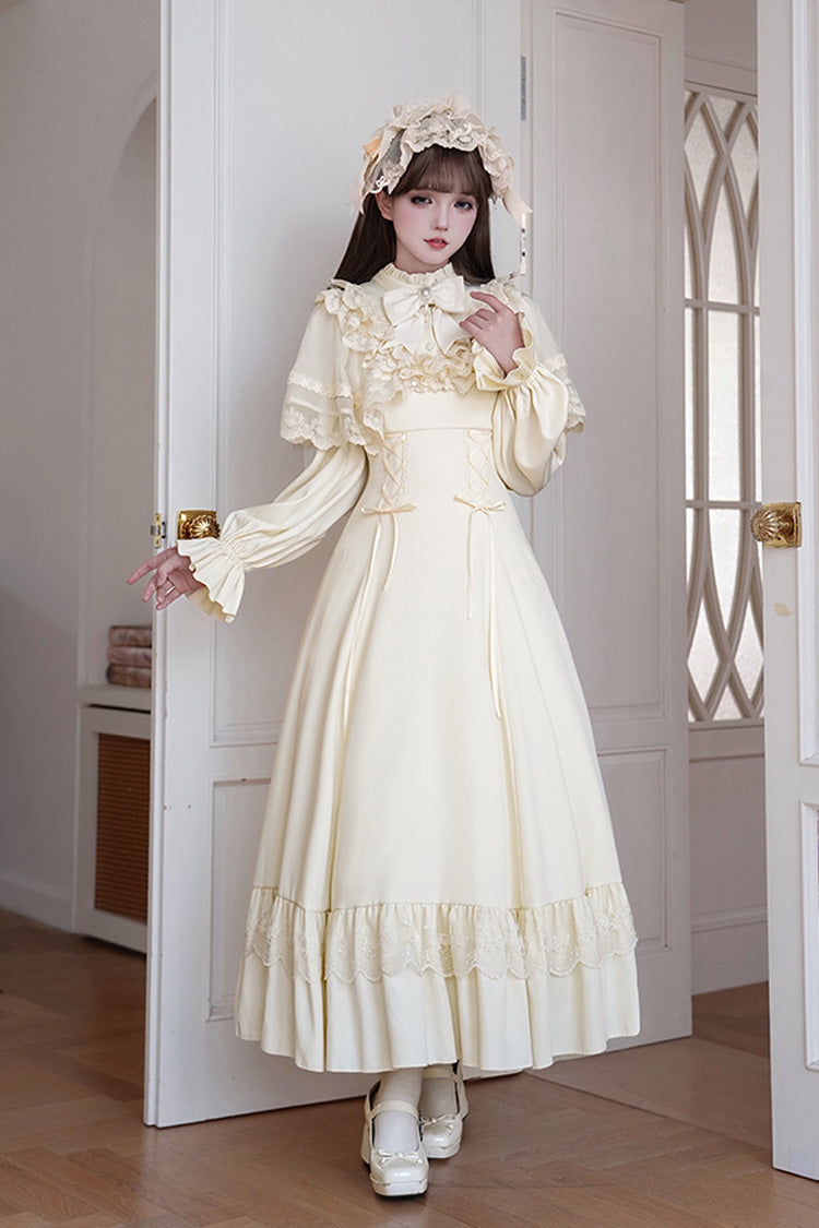 Letters & Poems · Day and Night Stand Collar Long Sleeves Ruffle Bowknot Lace-Up Gothic Lolita Dress 2 Colors