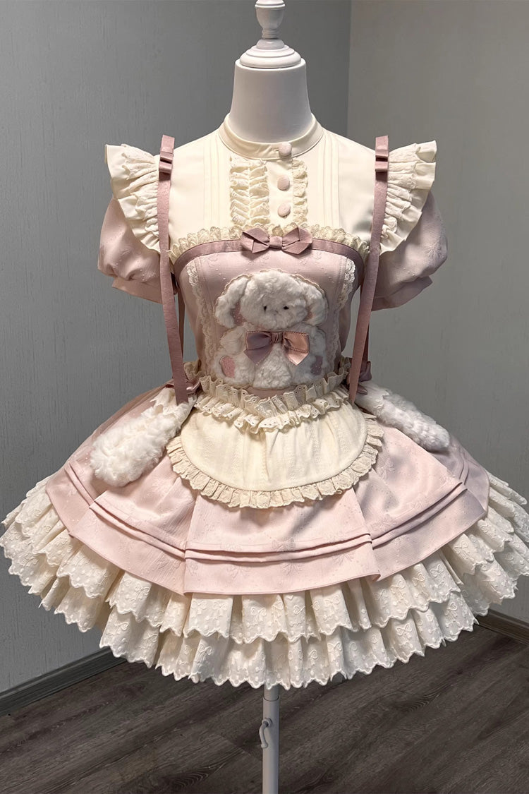 Pink Rabbit Trap Short Sleeves Triple-Layered Ruffle Bowknot Sweet Lolita Dress