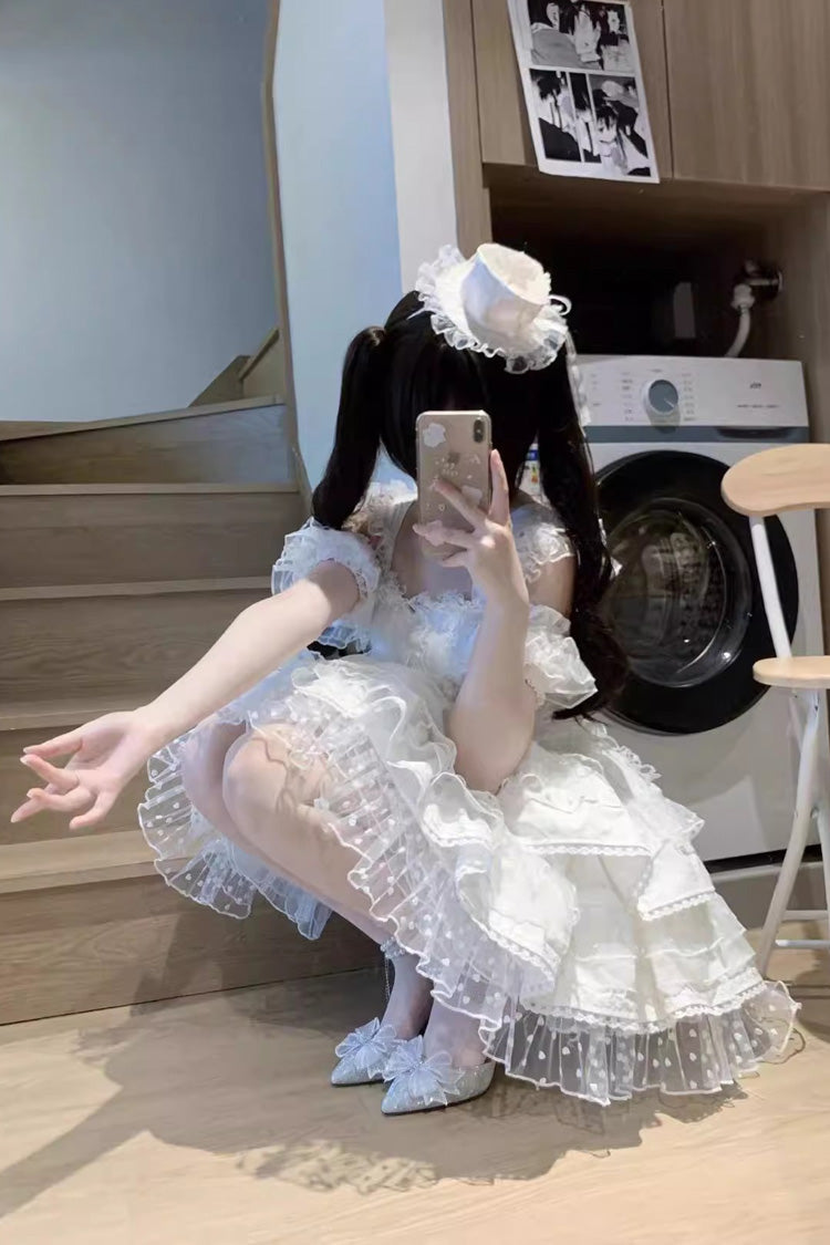 White Pray Multi-Layered Bowknot Lace Sweet Lolita Dress