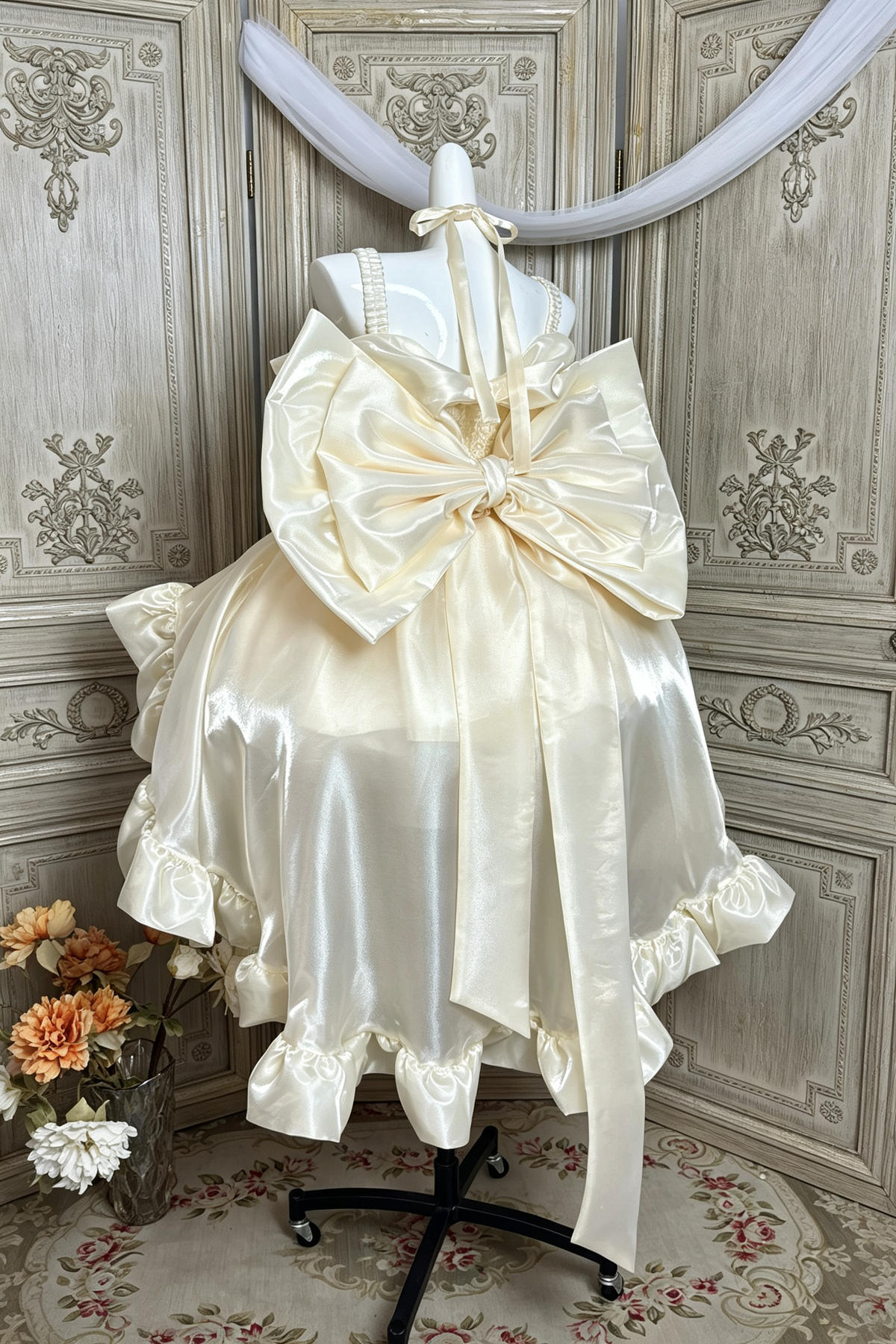 Champagne Beige Corset Layered Ruffled High-Low Large Bow Sweet Princess Lolita JSK Dress