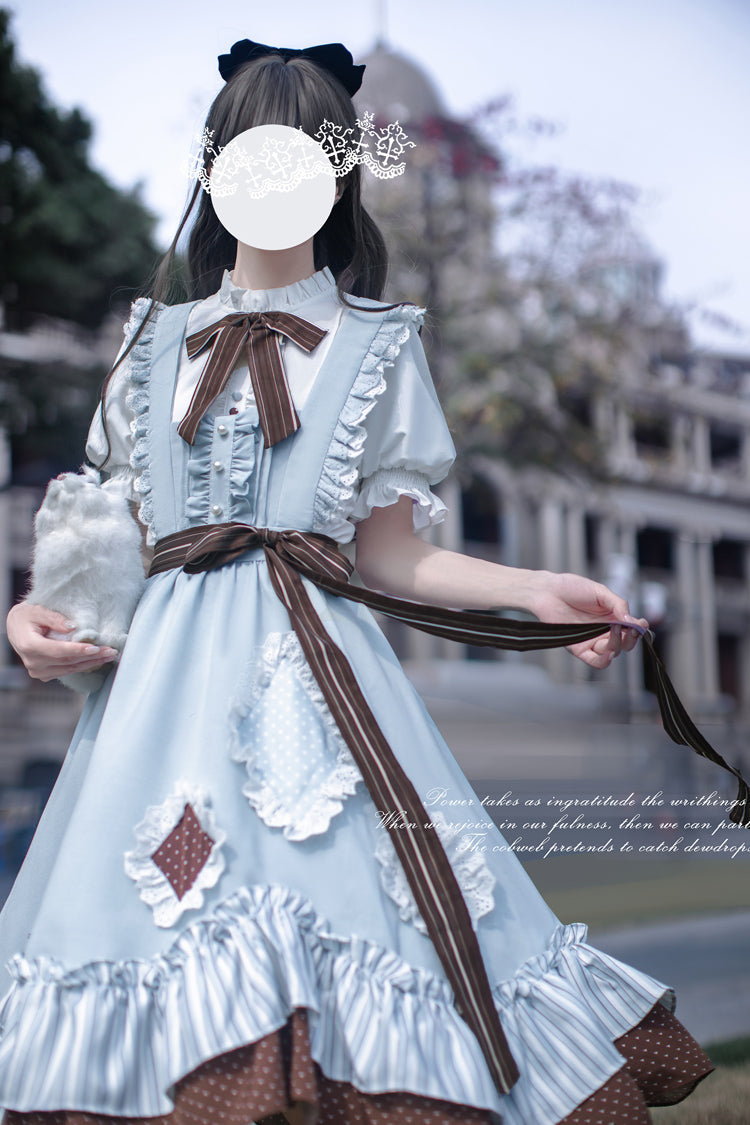 Blue Magic Vocal Club Sleeveless Print Ruffle Bowknot Sweet Alice College Style Elegant Lolita Jumper Dress
