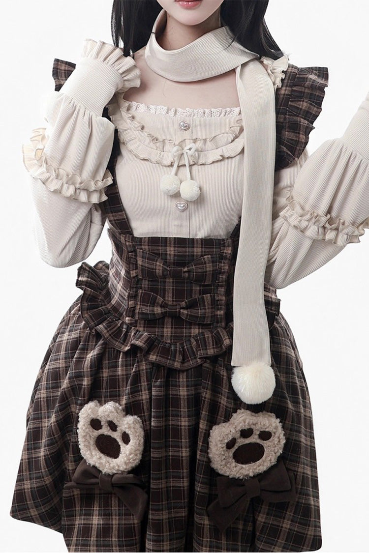 Brown Fluffy Little Bear Sleeveless Printed Ruffled Bow Sweet Lolita Strap Dress