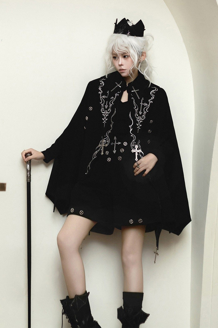 Black The Eternal Night Descends Embroidered Ouji Gothic Lolita Cloak Shorts Set