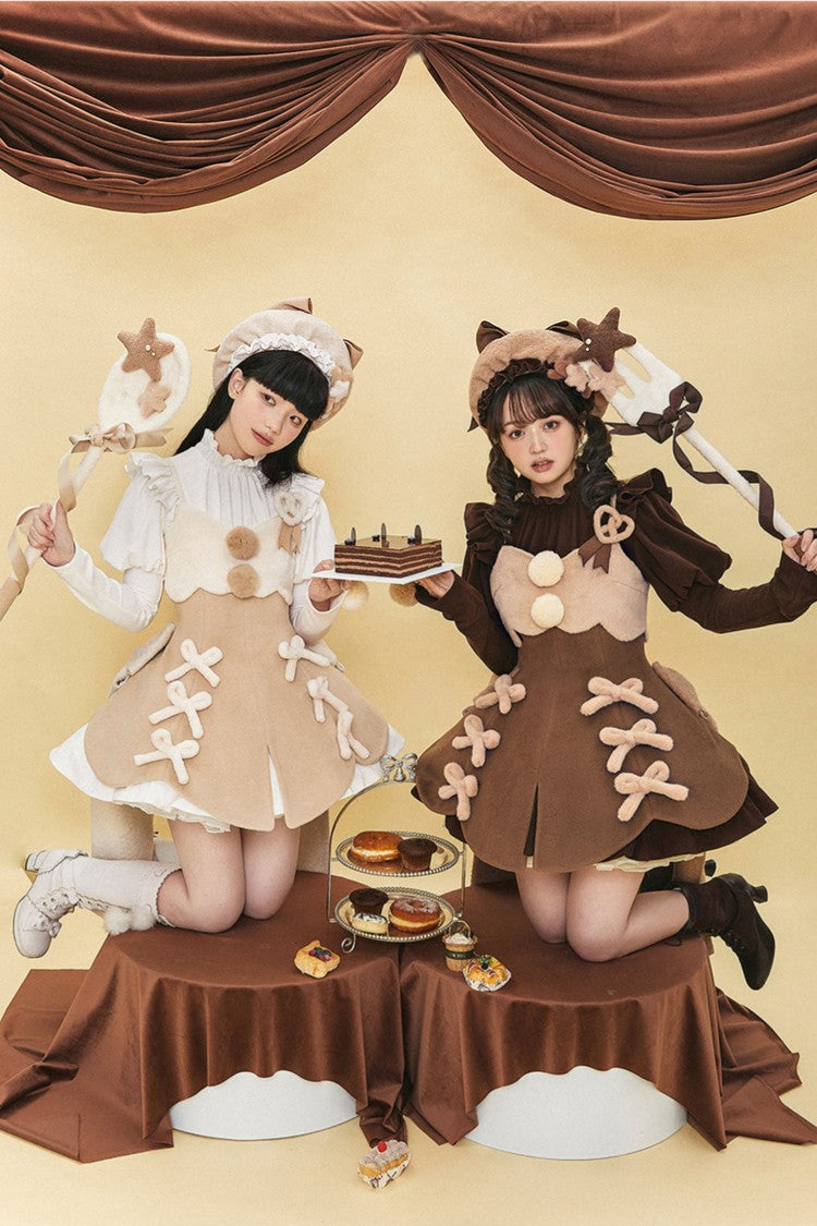 Stand Up Collar Long Sleeves High Waisted Thickened With Vest Sweet Lolita OP Dress 4 Colors