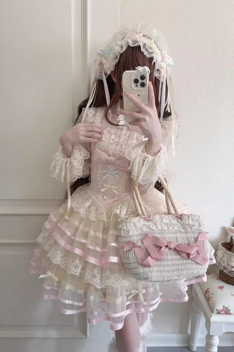 Pink Butterfly Heart Ballet Triple-Layered Ruffle Bowknot Lace Sweet Ballet Lolita Jsk Dress