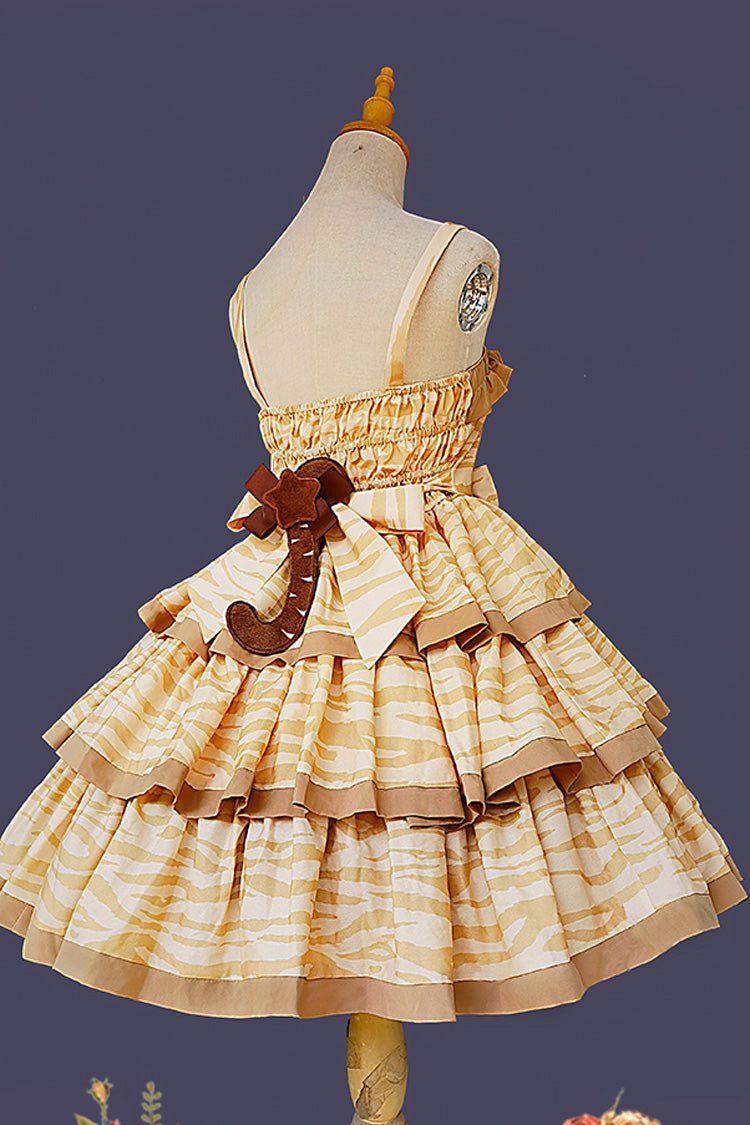 Apricot Cloth Cat Triple-Layered Print Ruffle Bowknot Sweet Lolita Dress