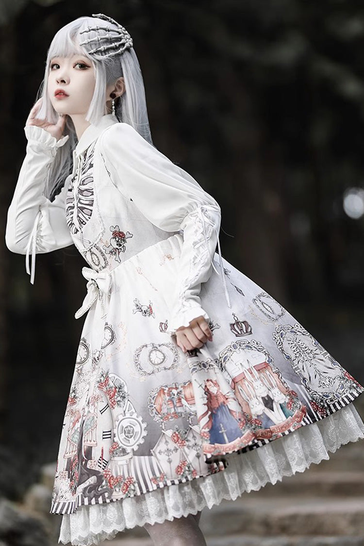 Dark Fairy Tale Print Ruffle Bowknot Gothic Lolita Jsk Dress 2 Colors