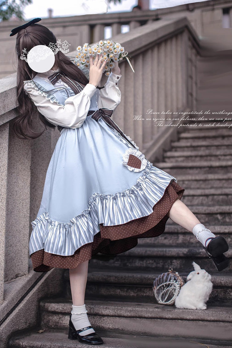 Blue/Brown Magic Vocal Club Ruffle Bowknot Sweet College Style Elegant Lolita Jsk Dress