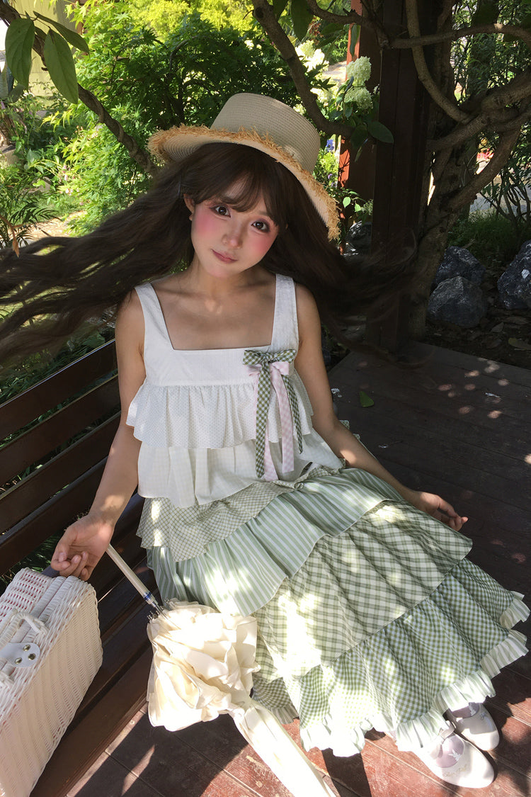 Green Go To The Forest Multi-Layered Print Ruffle Holiday Sweet Lolita Jsk Dress