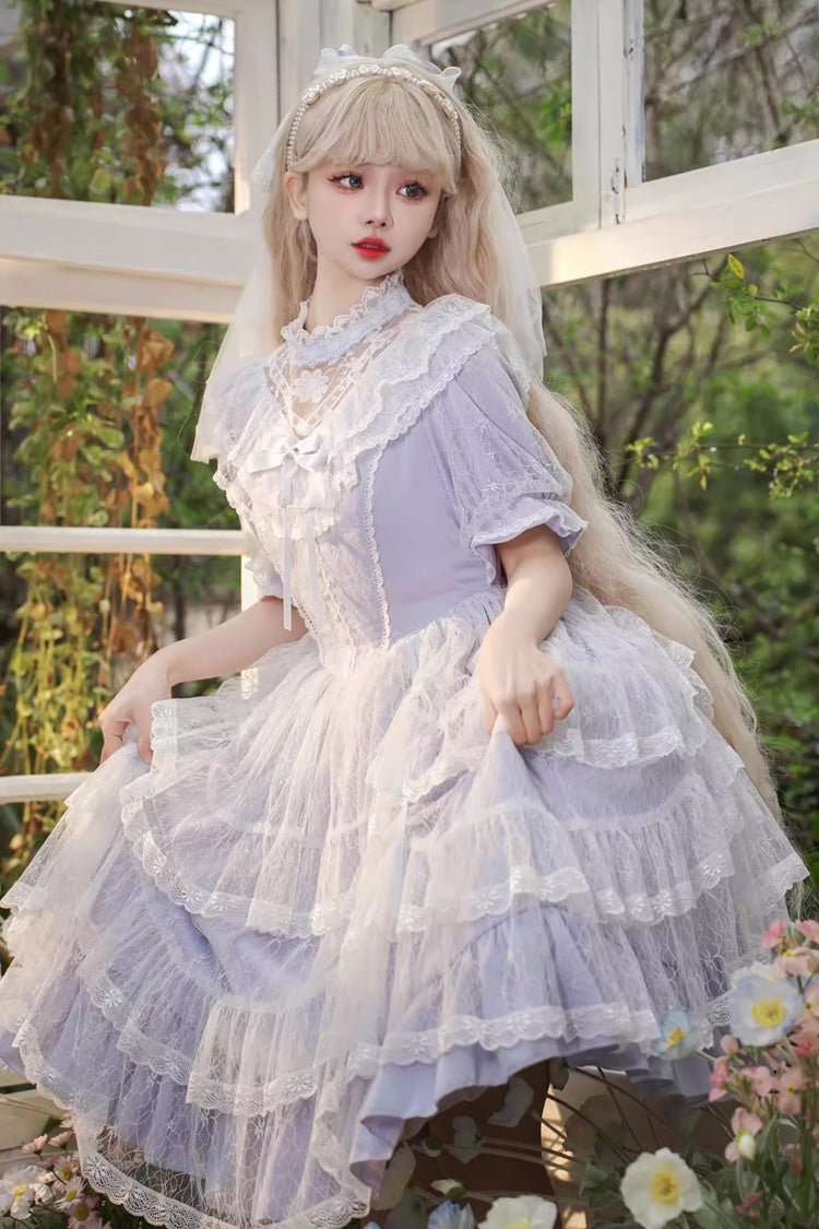 Purple Iris Love Multi-layer Jacquard Bowknot Sweet Elegant Princess Lolita OP Dress