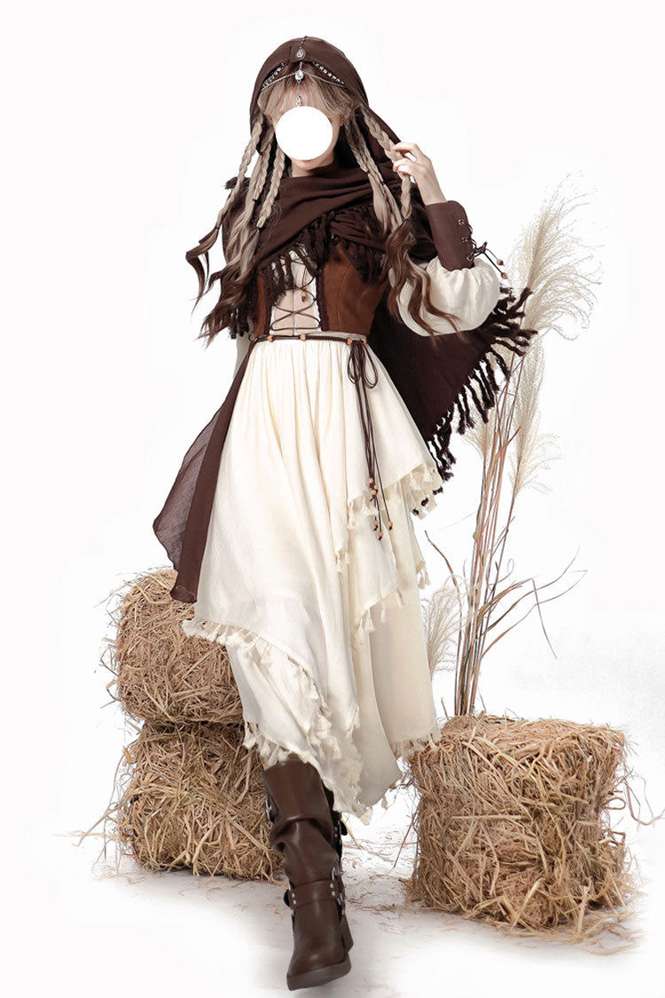 White/Brown Wandering Witch Cloak Long Sleeves Daily Irregular Lolita Dress