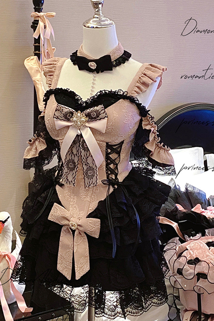 Black/Pink Blackberry Lover Multi-Layered Lace Sweet Princess Lolita Skirt Set