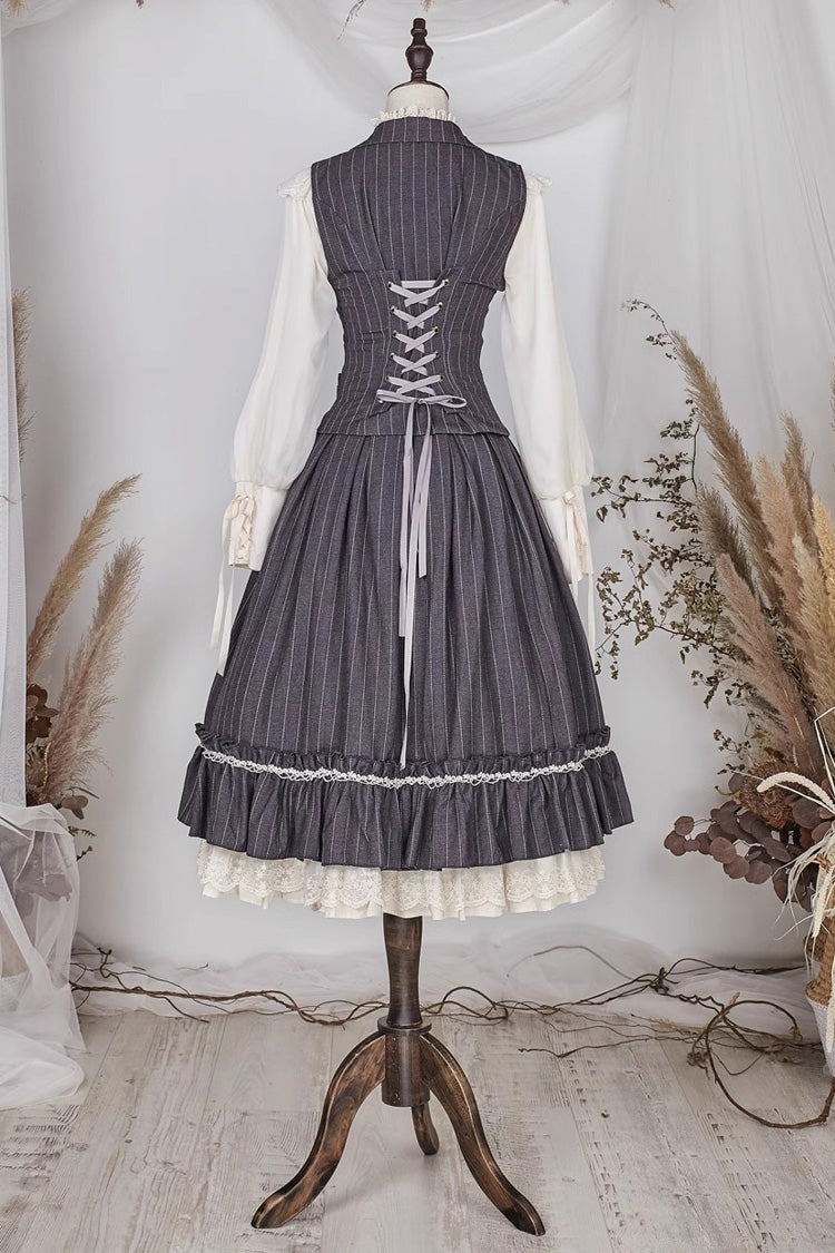 Multi-layer Striped Print Ruffle Sweet College Style Elegant Lolita Skirt 3 Colors