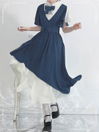 Artistic Bow Accented Layer Dress College Style Chiffon Summer and Autumn
