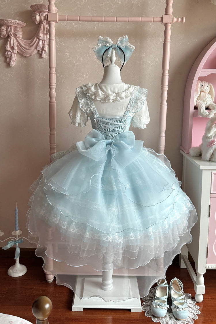 Blue Lotus Butterfly Heart Multi-Layered Ruffle Hanayome Bowknot Lace Sweet Lolita Jsk Dress