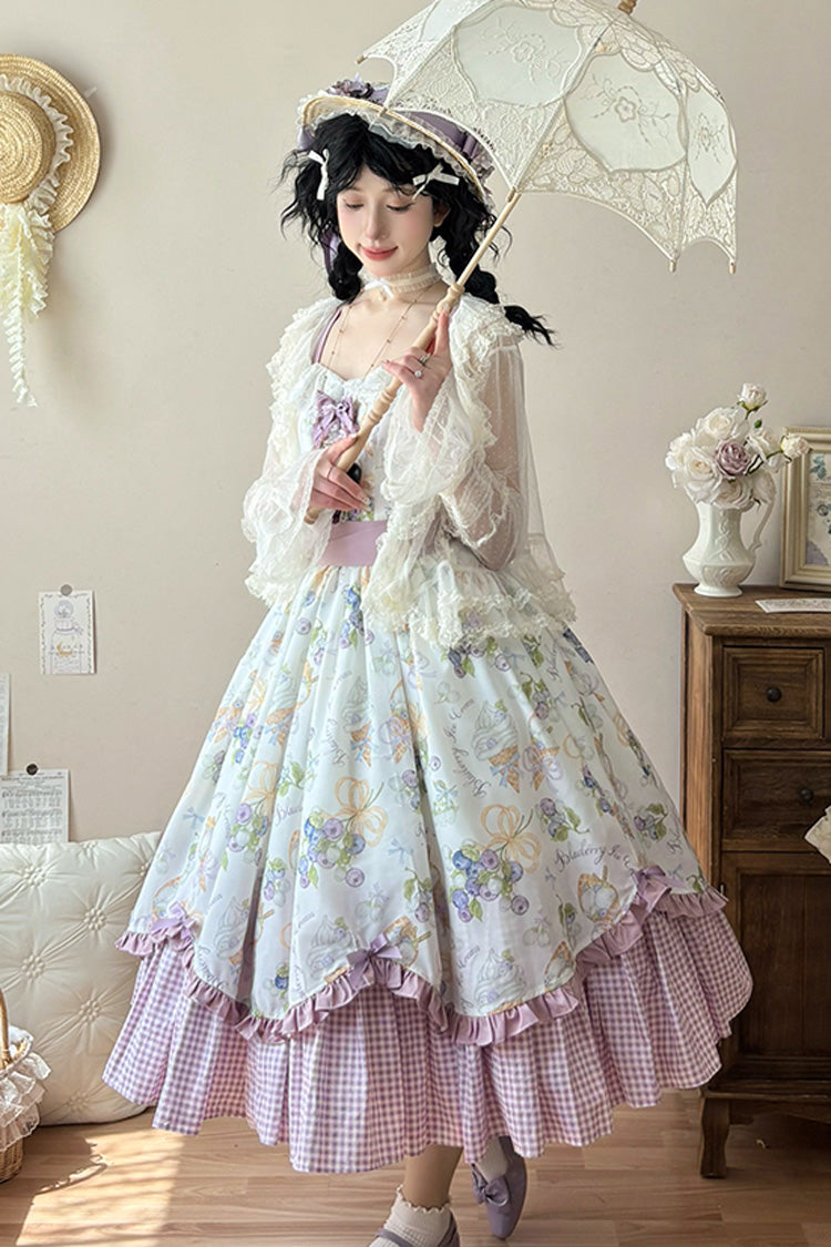 Blueberry Early Summer Sleeveless Print Ruffle Bowknot Sweet Lolita Jsk Dress 2 Colors