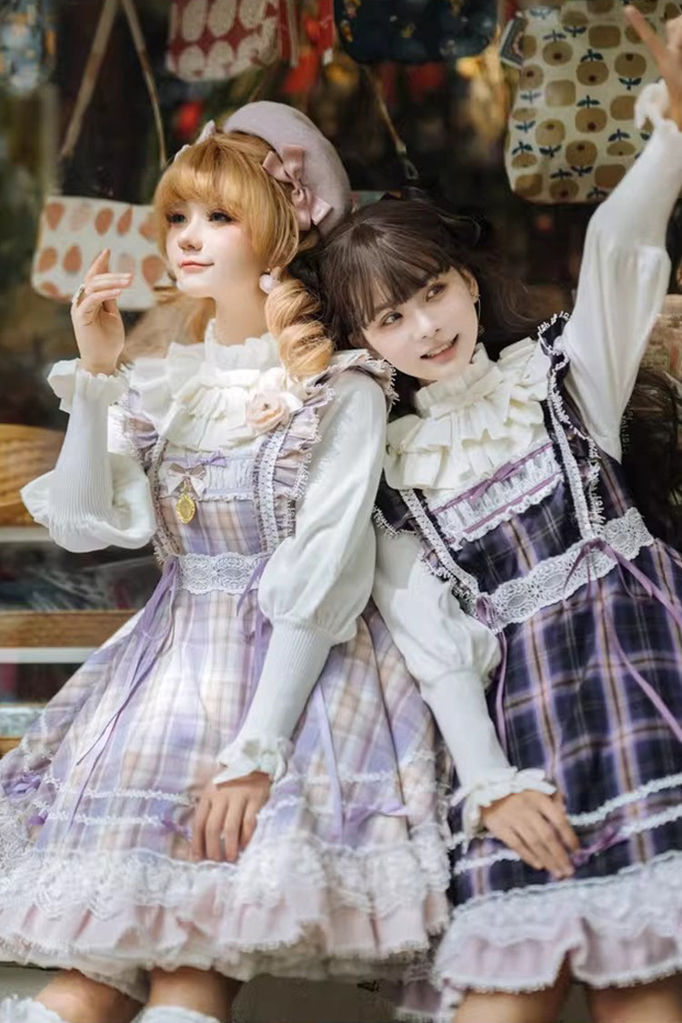 Pink/Purple Endless Summer High Waisted Printed Ruffled Bow Lace Sweet Princess Lolita Jsk Dress 2 Versions
