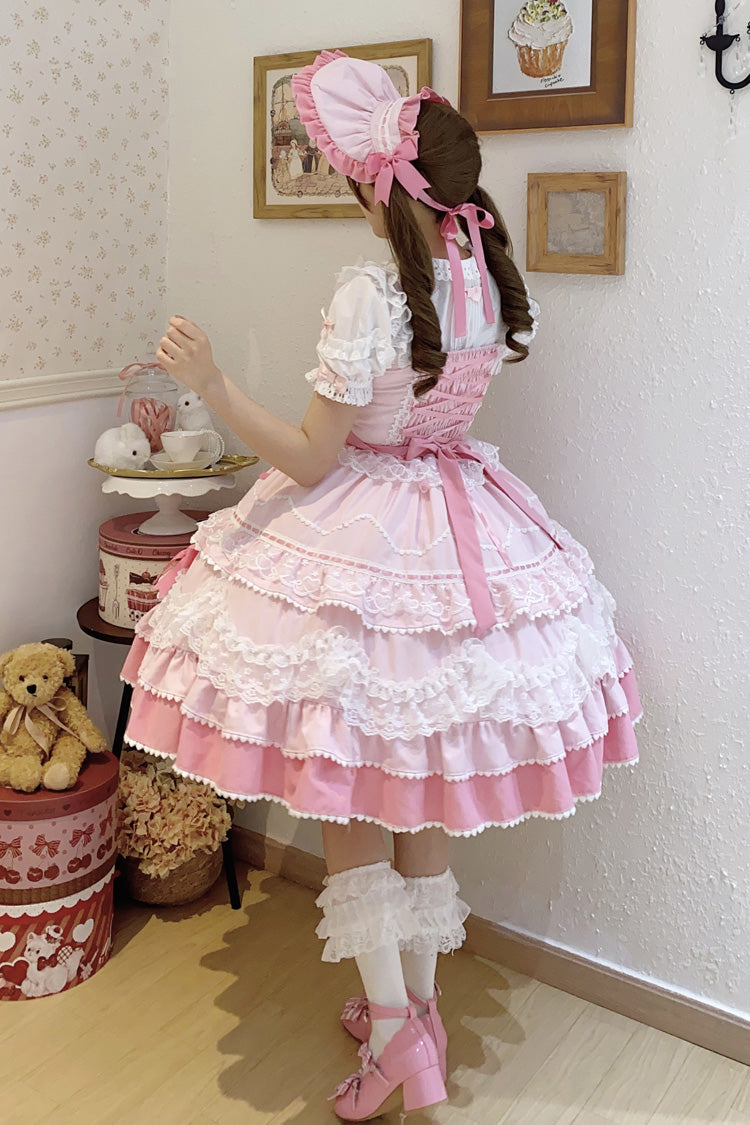 Pink Fondant Cake Sleeveless Multi-Layered Ruffle Bowknot Lace Sweet Lolita Jsk Dress