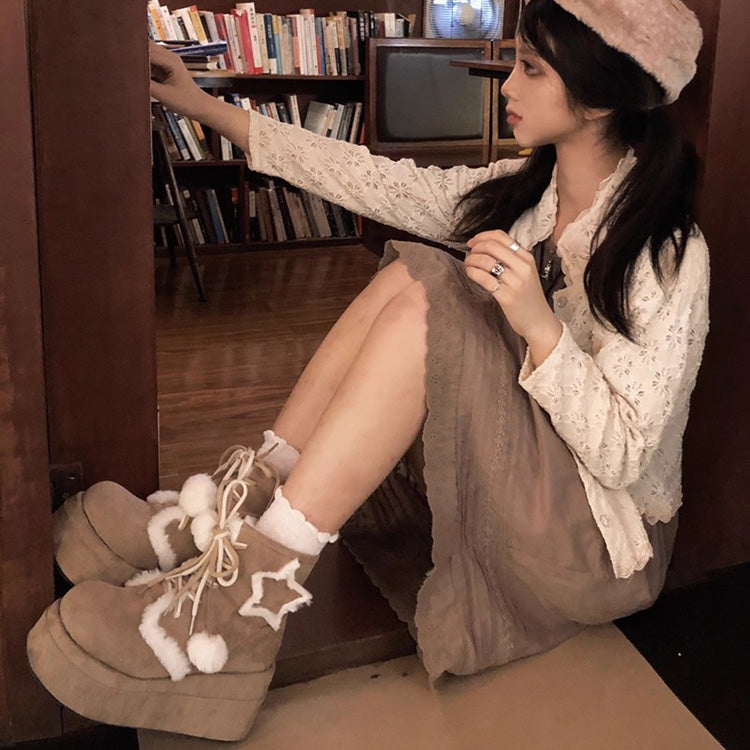 Sweet Star Fleece-Lined Warm Lolita Martin Boots 2 Colors
