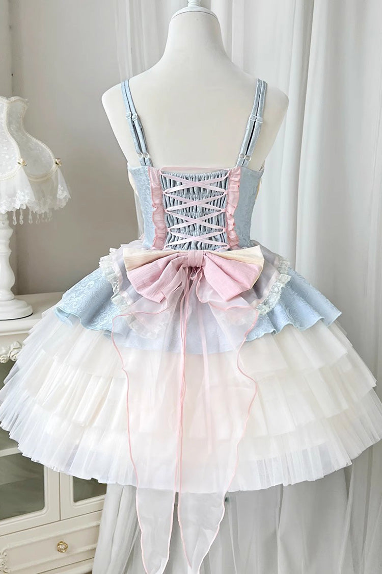 Blue/Pink Rose Peach Wine Sleeveless Multi-layer Ballet Style Sweet Lolita Jsk Dress