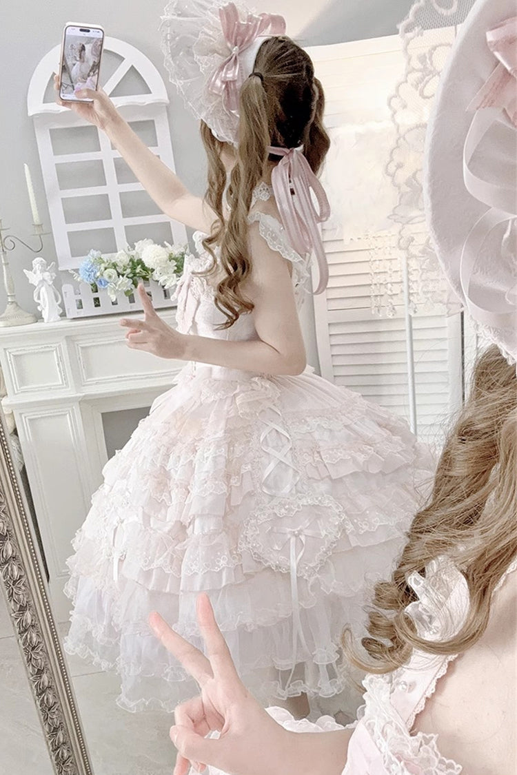 Pink Sweetheart Diary Multi-Layered Ruffle Hanayome Embroidery Bowknot Lace Sweet Lolita Jsk Dress
