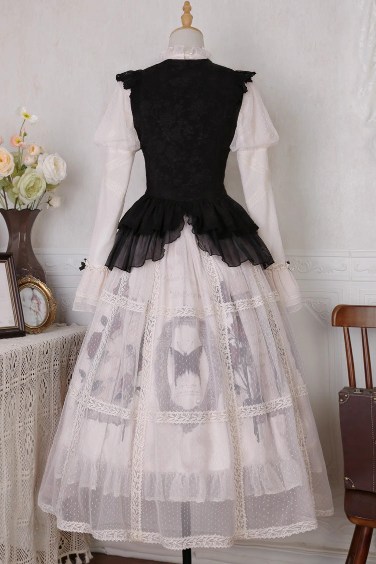 Multi-Color Long Sleeves Print Ruffle French Princess Classic Gothic Lolita Dress Set