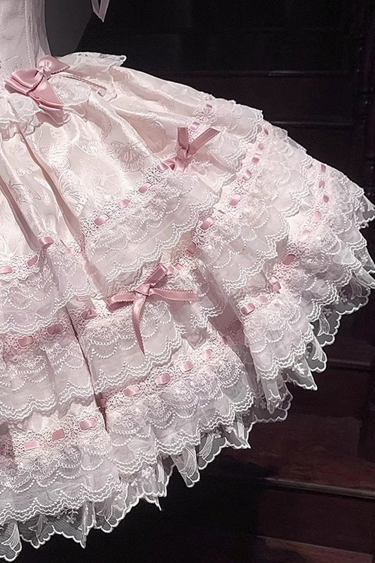 Pink Flora Isle Butterfly Sleeveless Ruffle Bowknot Lace Lace-Up Sweet Elegant Lolita Jsk Dress