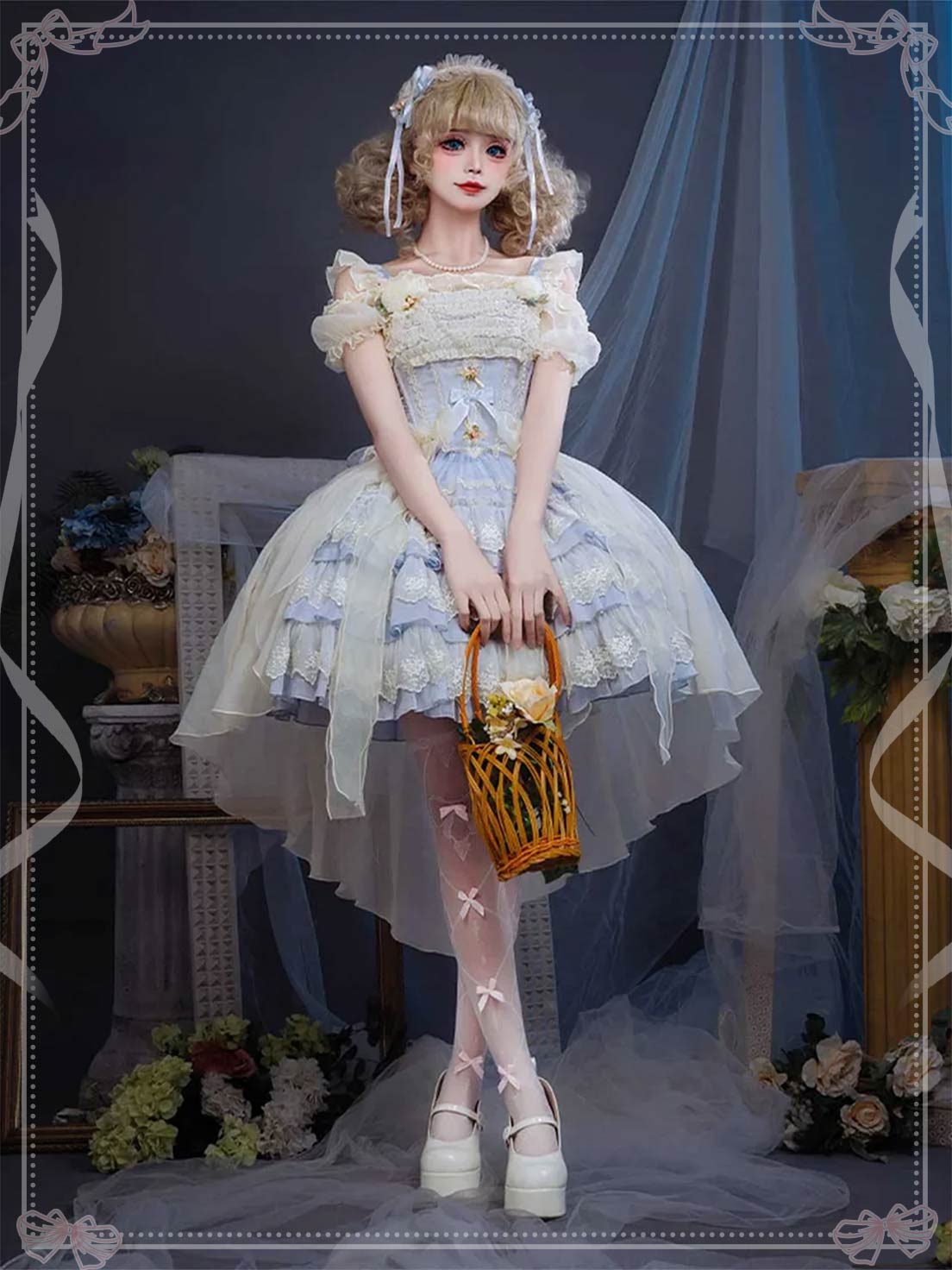 Ballet Cake Dress Hime Lolita Tea Party Fashion Whimsical Light Blue Organza Dress