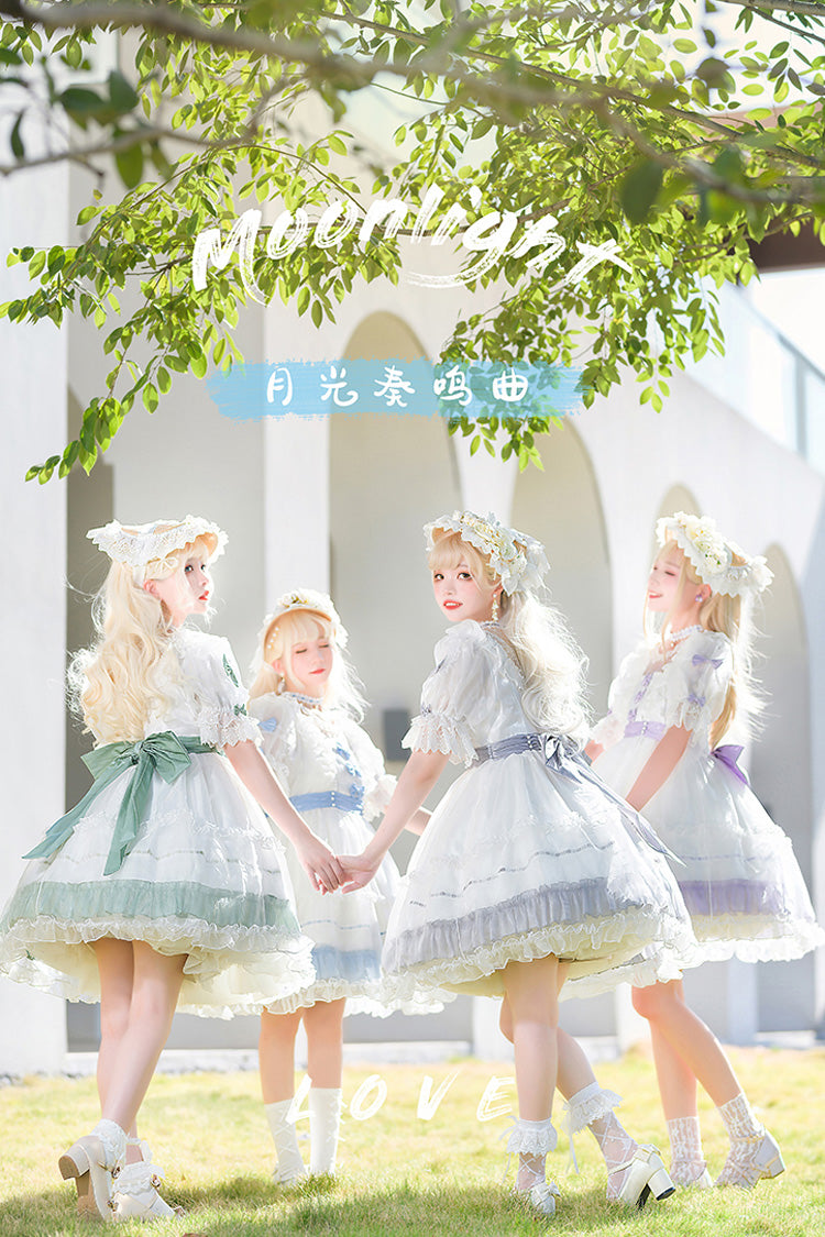 Moonlight Sonata Short Sleeves Ruffle Bowknot Lace Sweet Lolita Dress 4 Colors