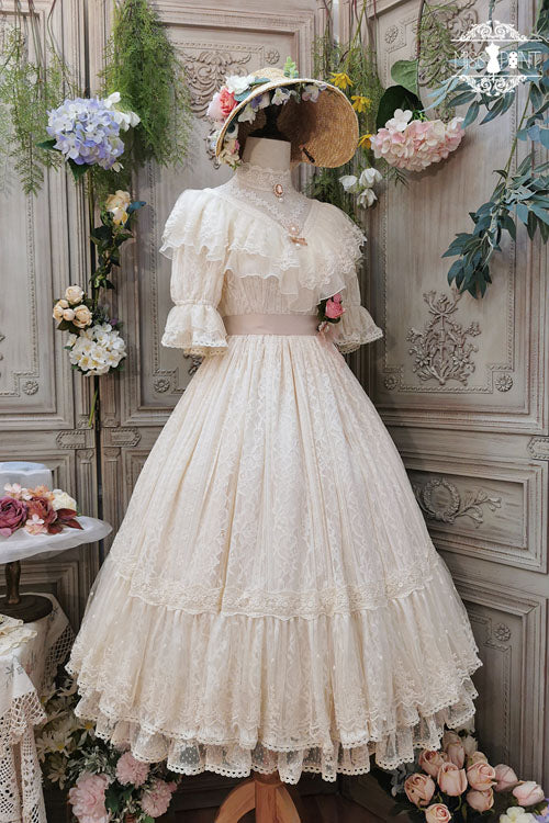 Elegant Vintage Rose Print Multi-Layer Ruffled Sweet Lolita OP Dress