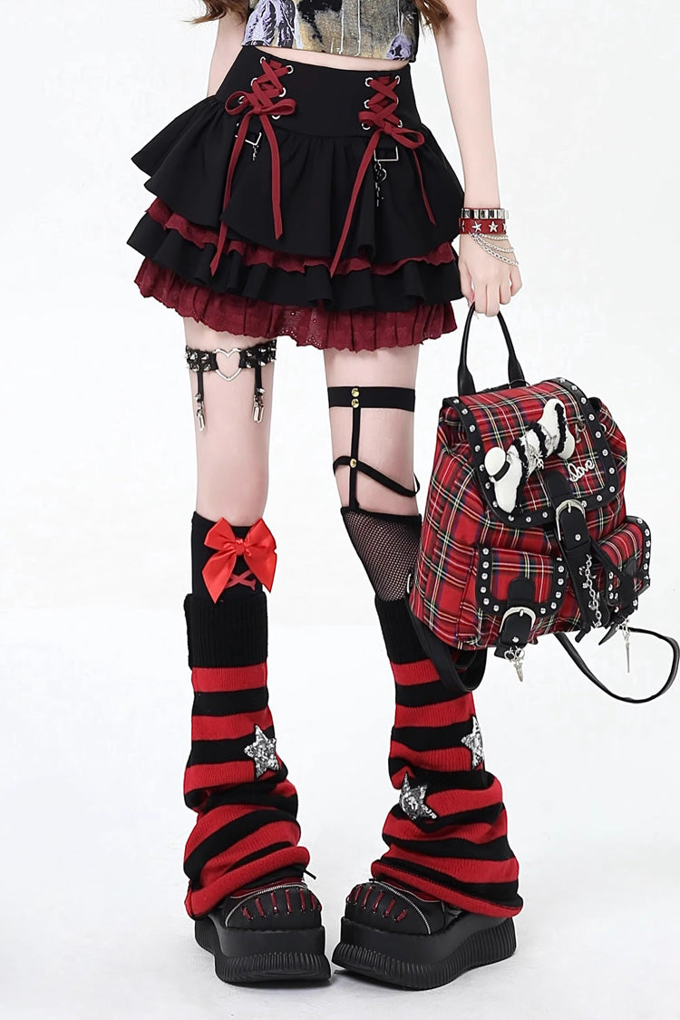 Rebellious Period Double-Layered Ruffle Lace-Up Gothic Japanese Lolita Skirt 3 Colors