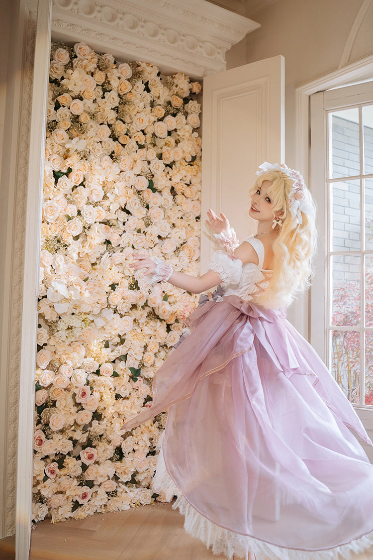 Pink/Purple Rose Memoirs Sleeveless Multi-Layered Bowknot Lace Sweet Lolita Skirt Set