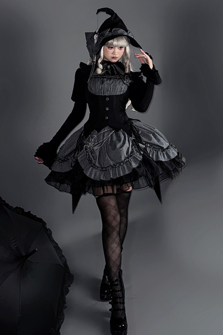 Grey Potions Sleeveless Triple-Layered Ruffle Bowknot Lace Gothic Lolita Dress 2 Colors
