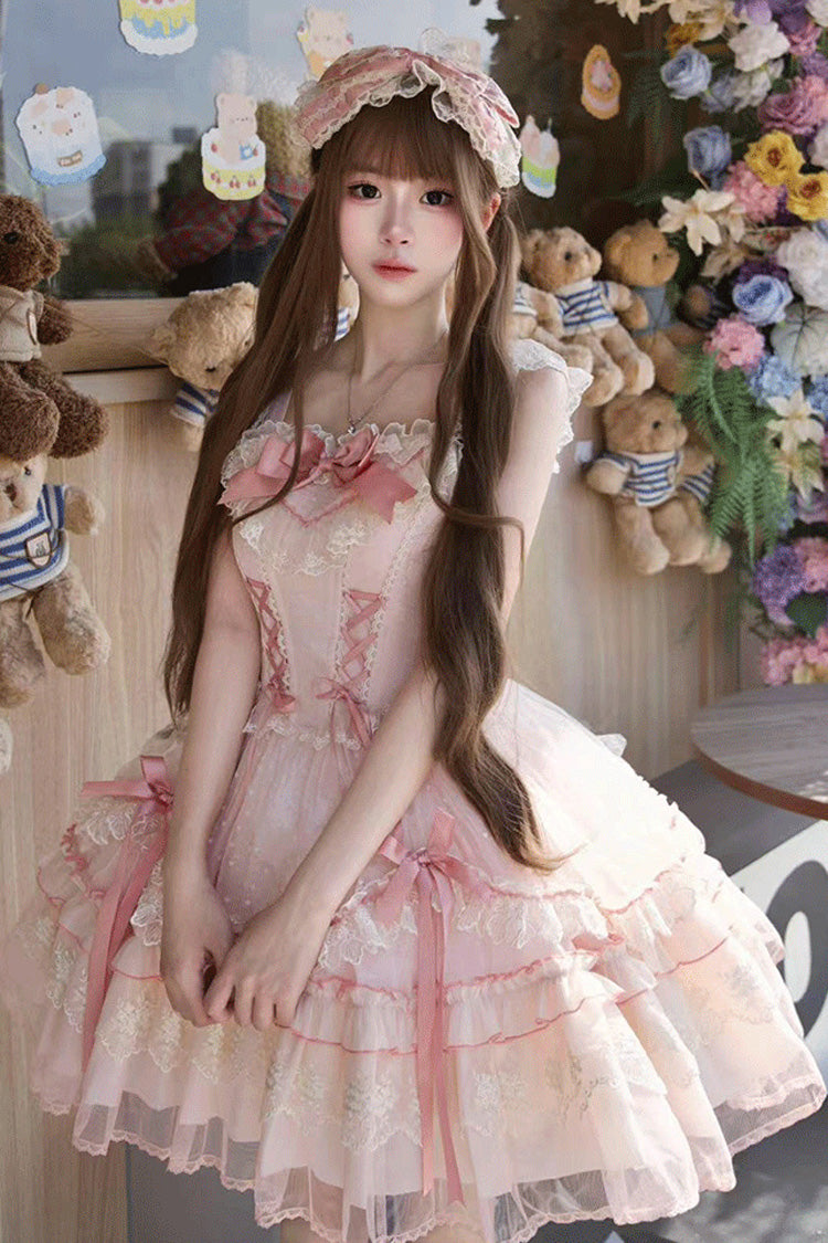 Pink Candy House Sleeveless Ruffle Bowknot Lace Lace-Up Sweet Lolita Jsk Dress