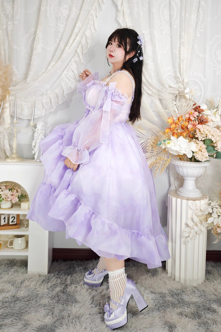 Purple Fall Into The Purple Galaxy Gradient Ruffle Cardigan Bowknot Sweet Plus Size Princess Lolita Jsk Dress