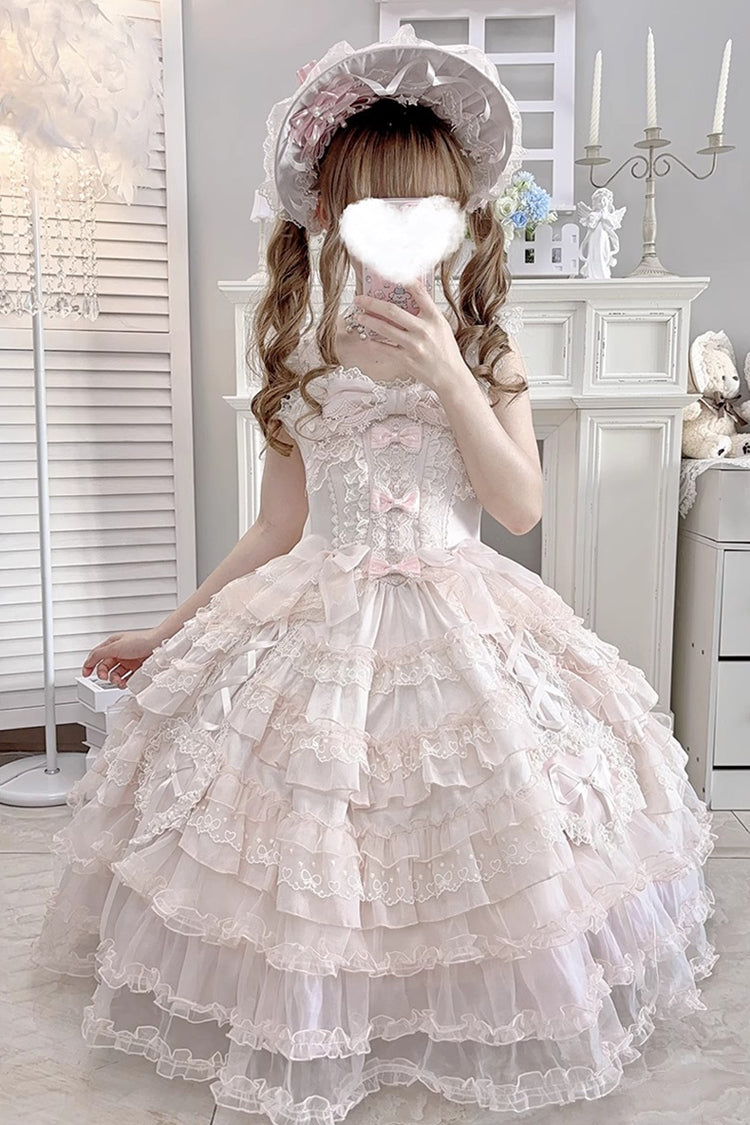 Pink Sweetheart Diary Multi-Layered Ruffle Hanayome Embroidery Bowknot Lace Sweet Lolita Jsk Dress
