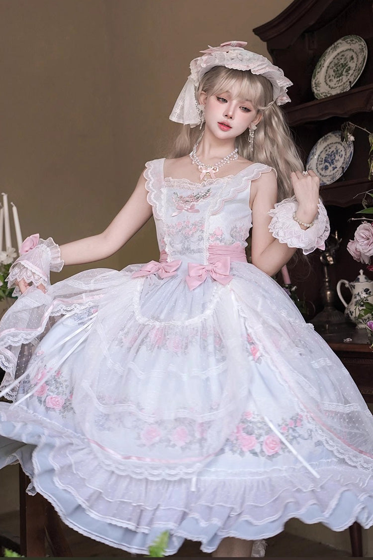 Multi-Color Rose Flower Cage Print Ruffle Bowknot Sweet Elegant Lolita Jsk Dress