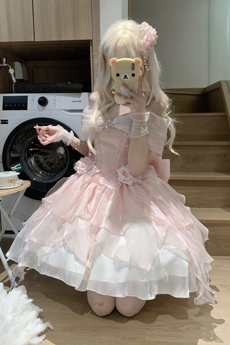 Heartbeat Off Shoulder Multi-Layered Ruffle Bowknot Lace Princess Gorgeous Dream Sweet Lolita Dress 2 Colors