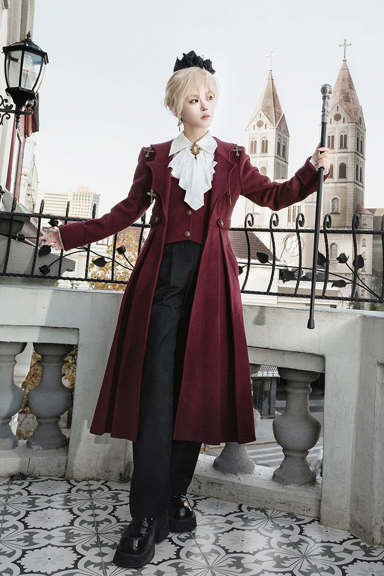 Dark Red The Legend of Dracula Long Sleeves Gothic Prince Handsome Cool Ouji Lolita Coat