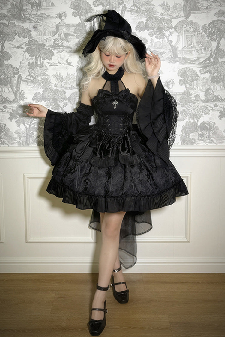 Solid Color The Mystery of The Doll Halterneck Ruffle Bowknot Drawstring Gothic Lolita Dress 4 Colors