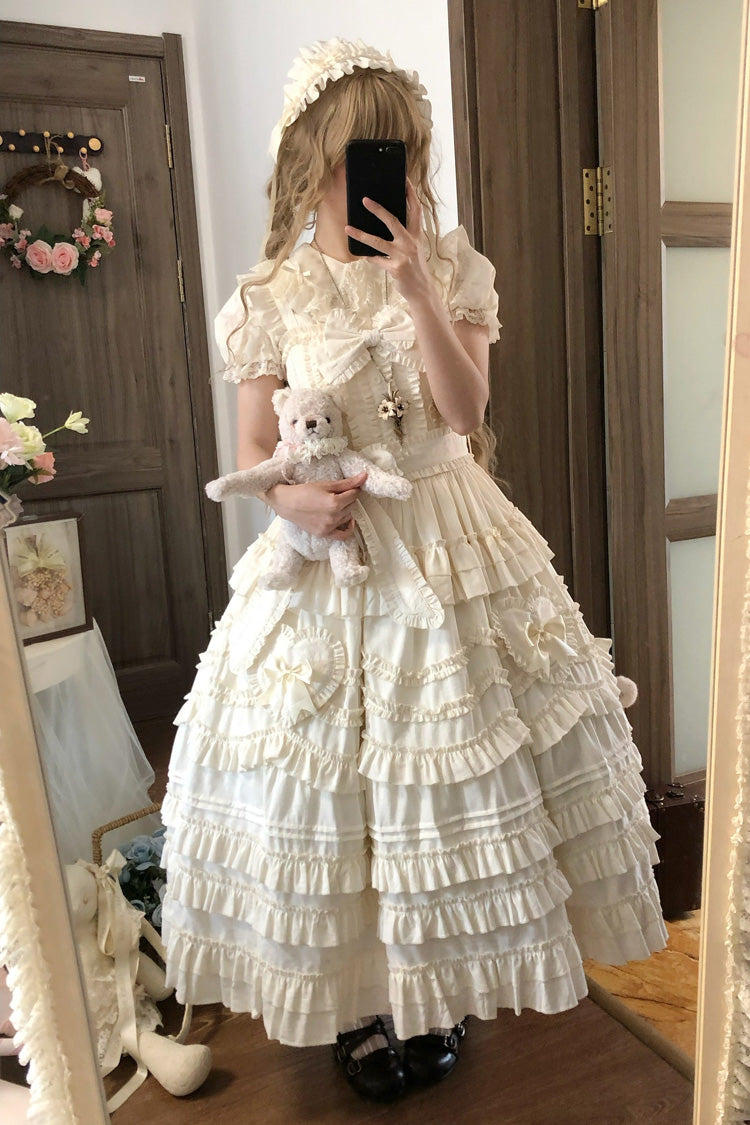 Apricot Heart In Love Multi-Layered Ruffled Bow Sweet Lolita Jsk Dress