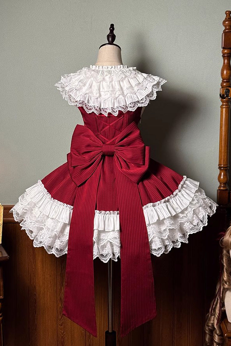 Red Miss Tsundere Sleeveless Multi-Layered Ruffle Bowknot Lace Asymmetric Sweet Princess Lolita Dress