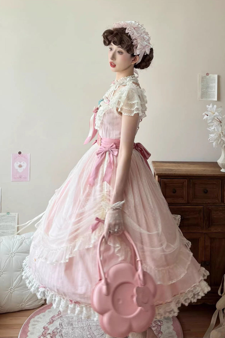 Pink Sakura's Spring Resonance Sleeveless Ruffled Bow Sweet Lolita Jsk Dress (Long Version)