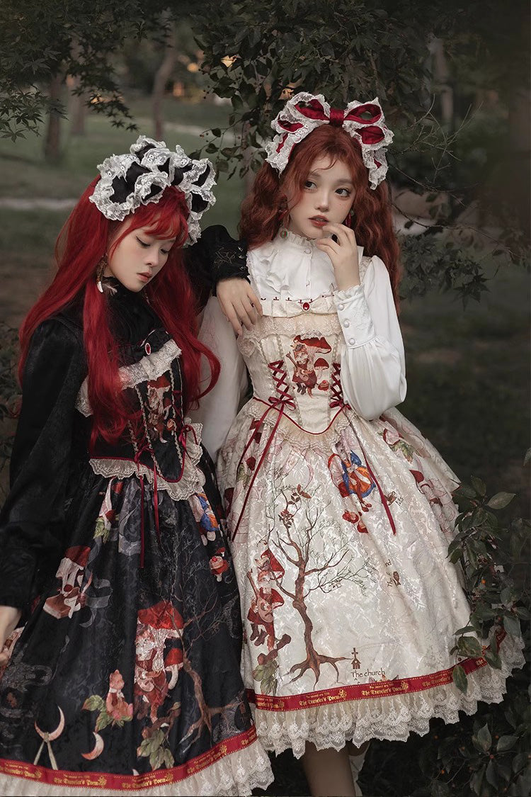 Cat Traveler Print Ruffle Vintage Elegant Sweet Lolita Jsk Dress 2 Colors