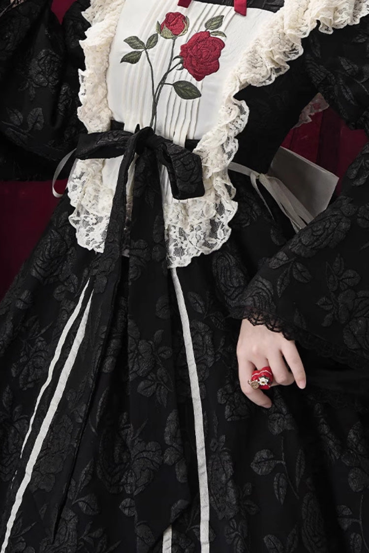 Black Rose Choir Double-Layered Ruffle Embroidery Bowknot Lace Gothic Elegant Nun Lolita Dress