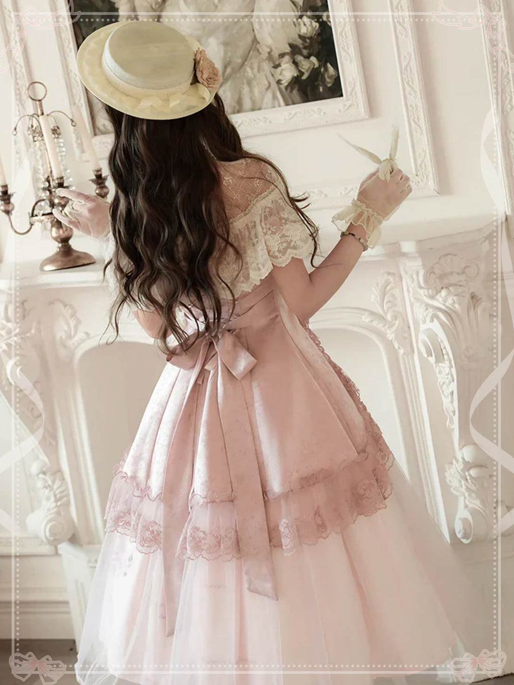 Victorian Lolita OP Dress in Pastel pink