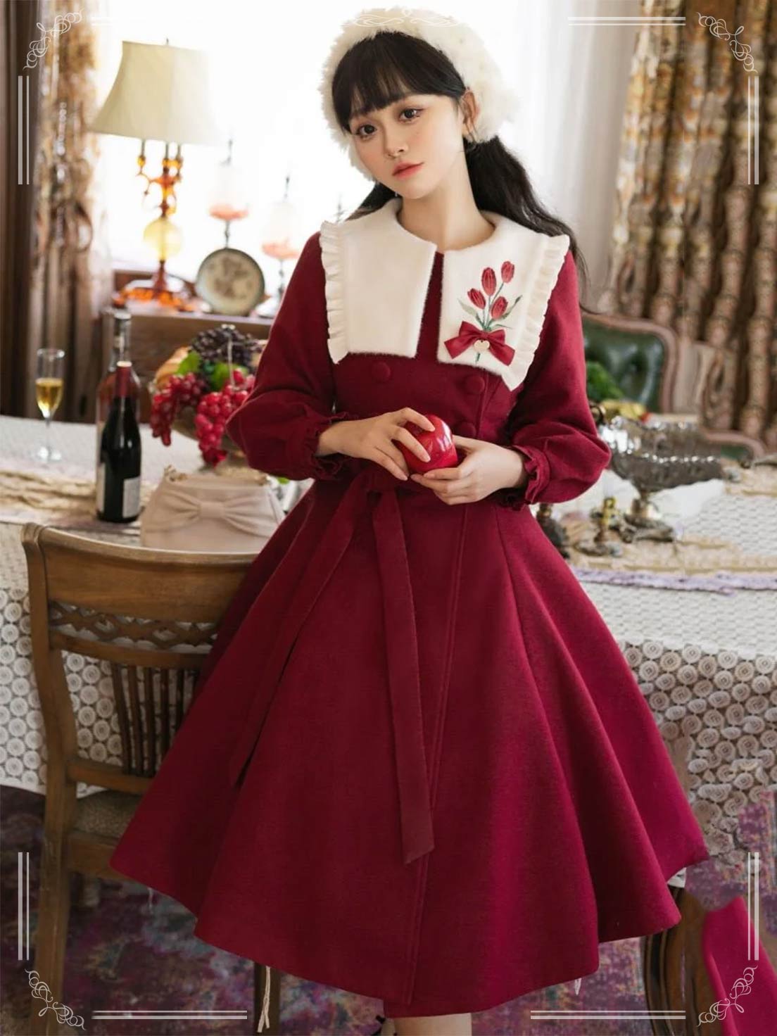 Retro Lolita Dress for Christmas Outfits in Red