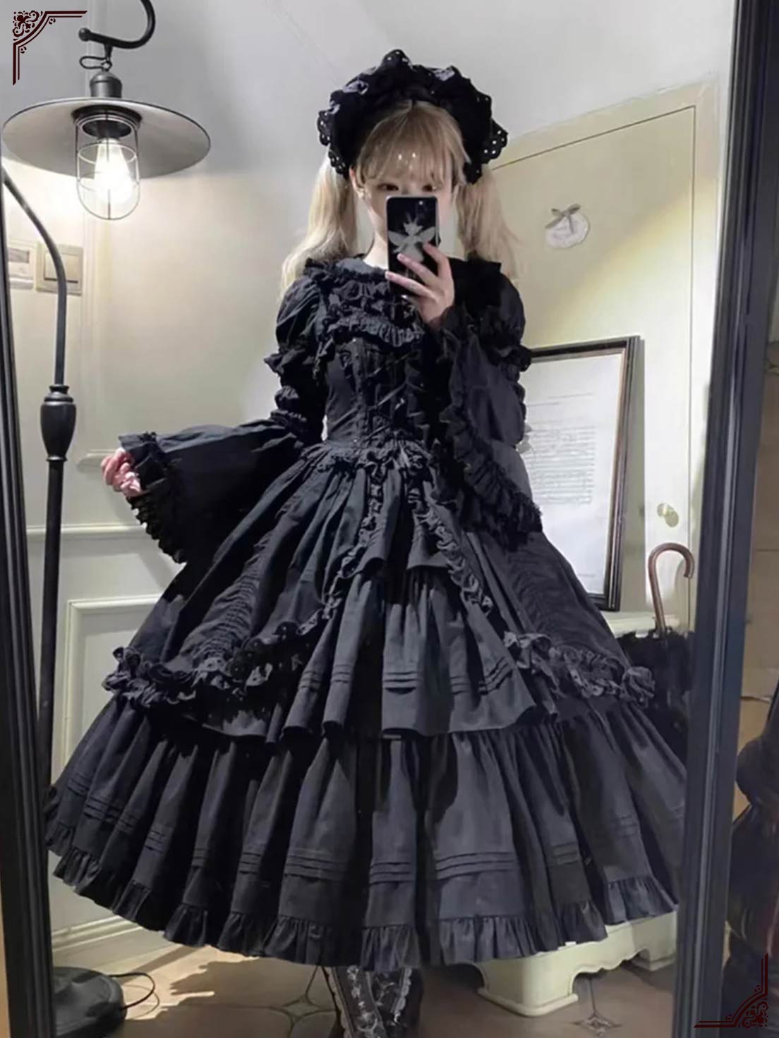 Gothic Lolita Dress All Black Victorian Gown 