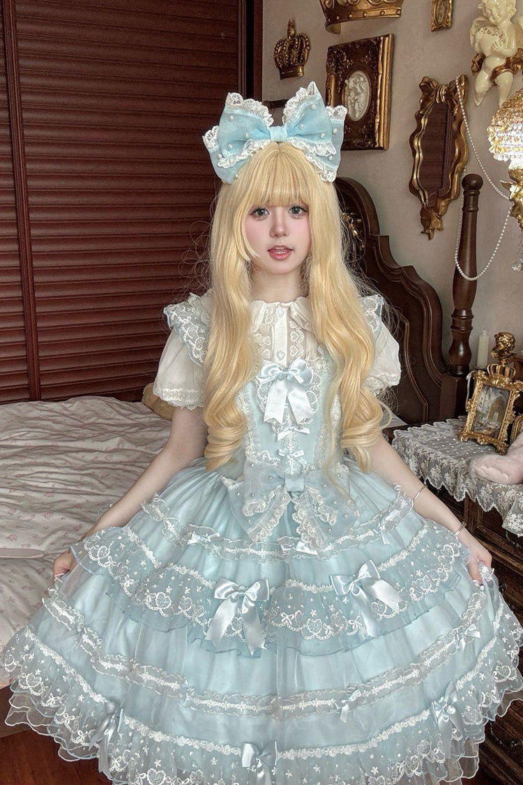 Blue Lotus Butterfly Heart Multi-Layered Ruffle Hanayome Bowknot Lace Sweet Lolita Jsk Dress